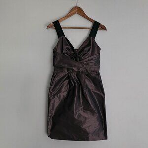 Republic Brown Purple Taffeta Cocktail Party Dress V-Neck Ruched Size 4P Pockets